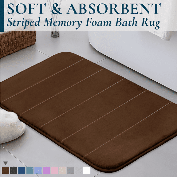 ComfiTime Memory Foam Bathroom Rug, Non-Slip Bath Mats for Bathroom Floor, Soft & Ultra Absorbent Shower Mat, Quick Dry Machine-Washable Bathmat for Shower & Tubs, 17 x 24, Brown