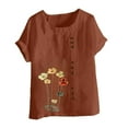 thumbnail image 4 of HongQid Womens Embroidered Tops Casual Summer Boho T Shirts Loose Fit Short Sleeve Linen Floral Blouses, 4 of 5