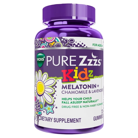 ZzzQuil PURE Zzzs Kidz Melatonin Sleep Aid Gummies, Dietary Supplement, Berry, 72 Count