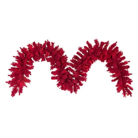 Vickerman 9' Flocked Red Artificial Christmas Garland with 100 Red LED ...