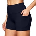 thumbnail image 2 of WULMLEO Women's Biker Shorts No Front Seam 4" High Waist Tummy Control Workout Yoga Gym Running Spandex Shorts Pockets Black 3XL, 2 of 7