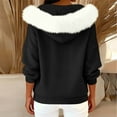 thumbnail image 5 of Women's Full Zip Hooded Jacket, Faux Fur Trim Hood, Drop Shoulder Sweatshirt, Casual Zip Up Outwear, Lounge Top, Winter Streetwear Black S, 5 of 8