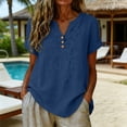thumbnail image 5 of Embroidered Cotton Linen Tops Peasant Tops For Women Flowy Tops For Women Cotton Boho Tops Peasant Blouse Boho Peasant Gauze Blouses Short Sleeve Henley Tops Womens Gauze Tops Gauze Shirts Blue XL, 5 of 9