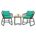 thumbnail image 3 of Costway 3PCS Patio Rattan Bistro Set Cushioned Chair Glass Table Deck Turquoise, 3 of 10