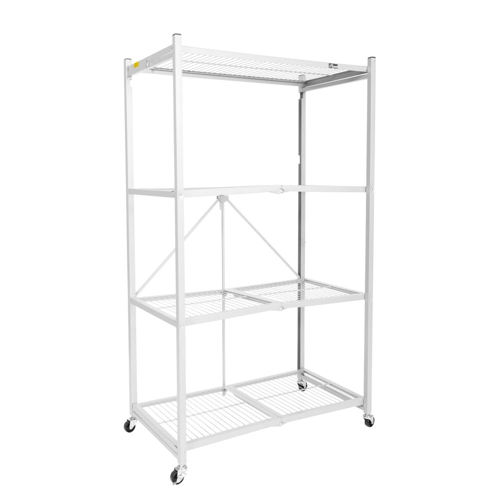 Origami Wheeled 4Shelf Folding Steel Wire Shelving, White (21" x 36" x