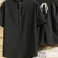 thumbnail image 3 of VBTAPA Mens Cotton Linen 2 Piece Outfits Short Sleeve Button Up Shirt and Drawstring Shorts Matching Set Casual Beach Suit Summer Yoga Outfit Black L, 3 of 9