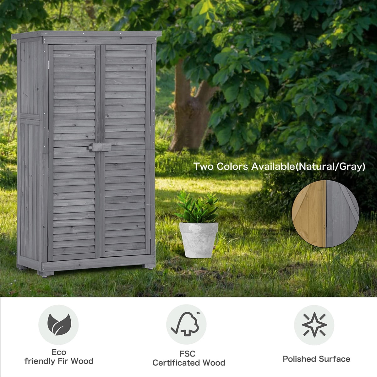 Hommoo 2.85 x 1.52 ft. 3-Tier Wood Storage Shed, Gray