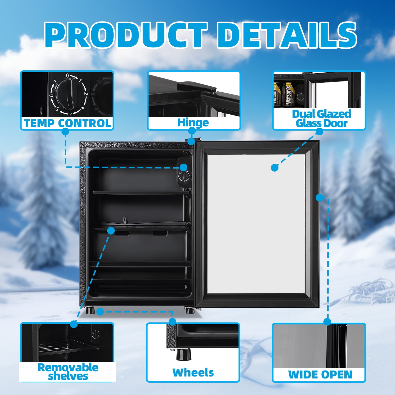 TACOOL 45Cans Mini Beverage Refrigerator Cooler, Mini Fridge with Glass Door 7 Temperature Setting for Home/Bar/Office