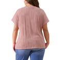 thumbnail image 3 of Agnes Orinda Women's Plus Size Tops Textured Crew Neck Short Sleeve Knit Solid Casual Blouses 1X Pink, 3 of 6