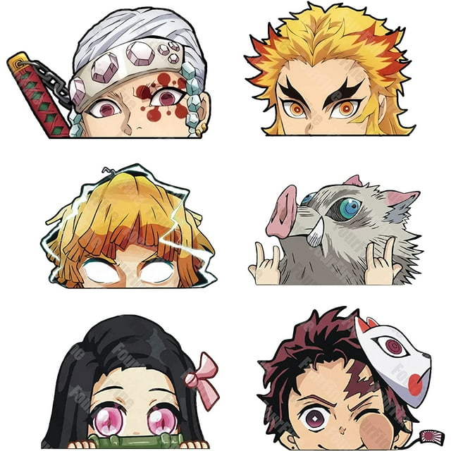6 pegatinas de anime para coche Slayer Demon Rengoku accesorios para coche Uzui Kimetsu No Yaiba botella de agua/portátil/monopatín/pegatina de ventana divertida pegatina de anime para coche Inosuke Zenitsu Nezuko pegatinas para parachoques JM JM