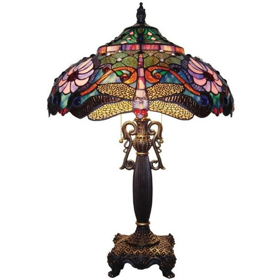Pemberly Row Tiffany-style 2 Light Dragonfly Table Lamp 19" Shade