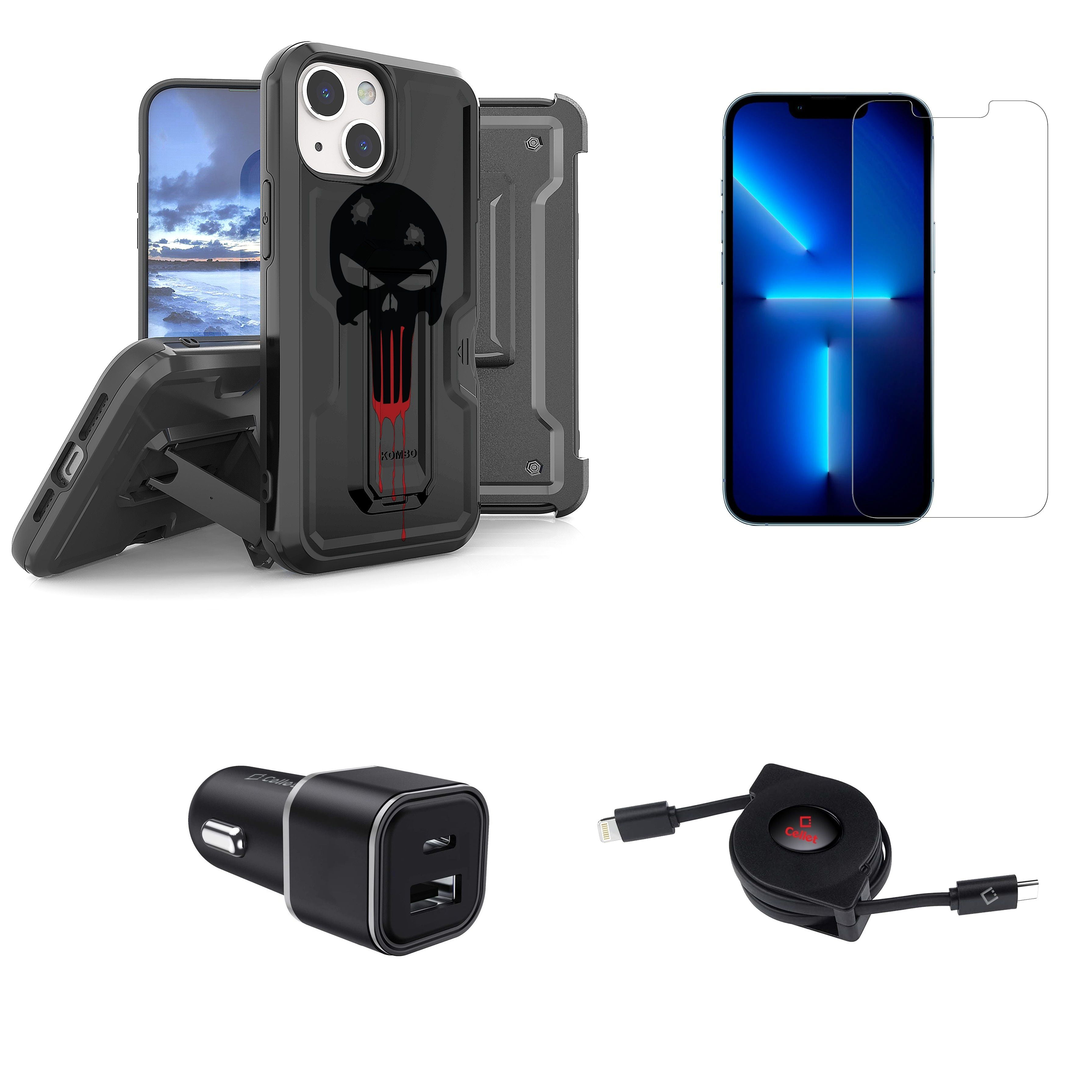 Accessories Bundle for iPhone 11 Case - Heavy Duty Rugged Cover Skull), Belt Holster Clip, Screen Protectors, 30W Car Charger, Retractable USB C to Cable - Walmart.com