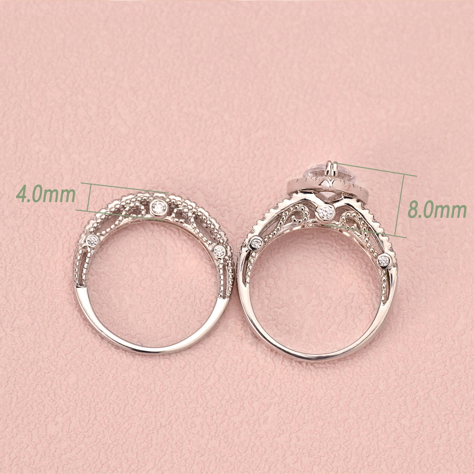 Wuziwen 4 Ct Wedding Engagement Ring Set for Women Pear Sterling Silver Ring Cubic Zirconia Size 9