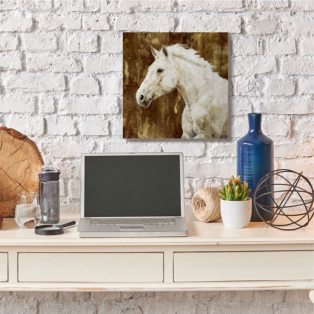 Stupell Industries White Stallion Horse Portrait Animal Design Canvas Wall Art by Melonie Miller