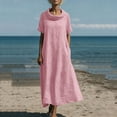 thumbnail image 4 of Horkkom Maxi Dresses for Women Linen Short Sleeve Crew Neck Summer Dresses Flowy Casual Long Dresses, S-3XL, 4 of 9