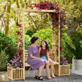 thumbnail image 4 of Costway Patio Garden Bench Arbor Arch with Pergola Planting Box Side Trellis for Vines, 4 of 10