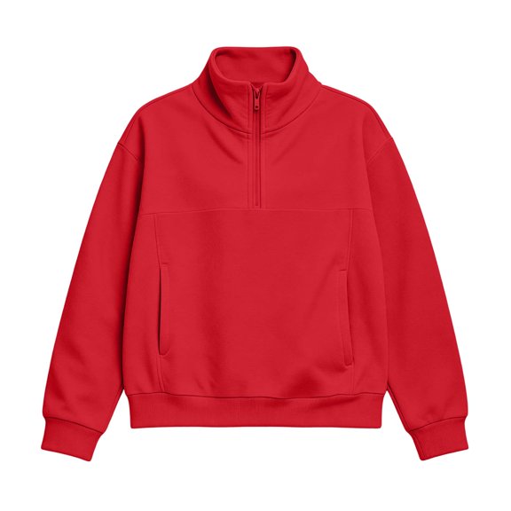 BLVB Girls Quarter Zip Sweatshirt Fashion Stand Collar Pullover Long Sleeve Casual Teen Kids Tops Fall Outfits(Red,14-15 Years)