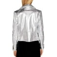 thumbnail image 3 of Women's Genuine Silver Lambskin Leather Jacket Motorcycle Slim Fit Biker Jacket W290, 3 of 4