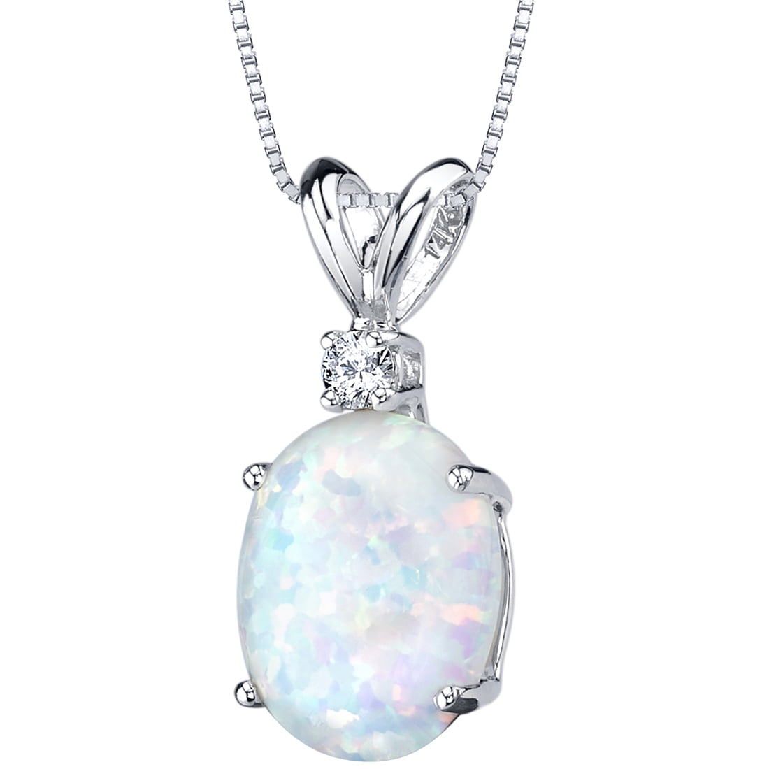 Oravo - 1 ct Oval Shape Created White Opal and Diamond Pendant in 14K ...