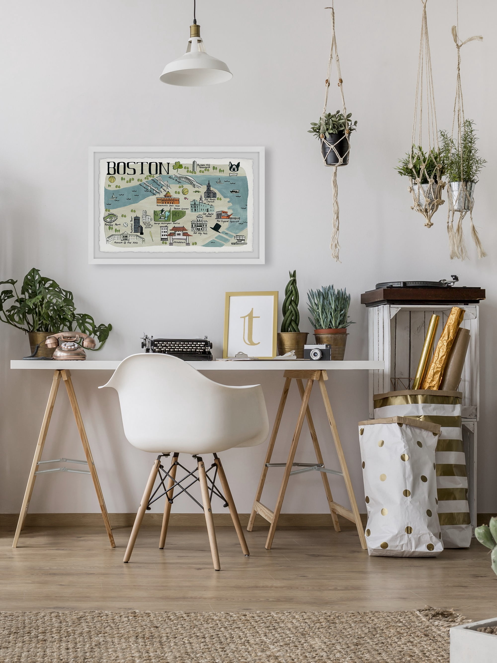 Marmont Hill Illustrated Map of Boston Framed Wall Art, 8" x 12"