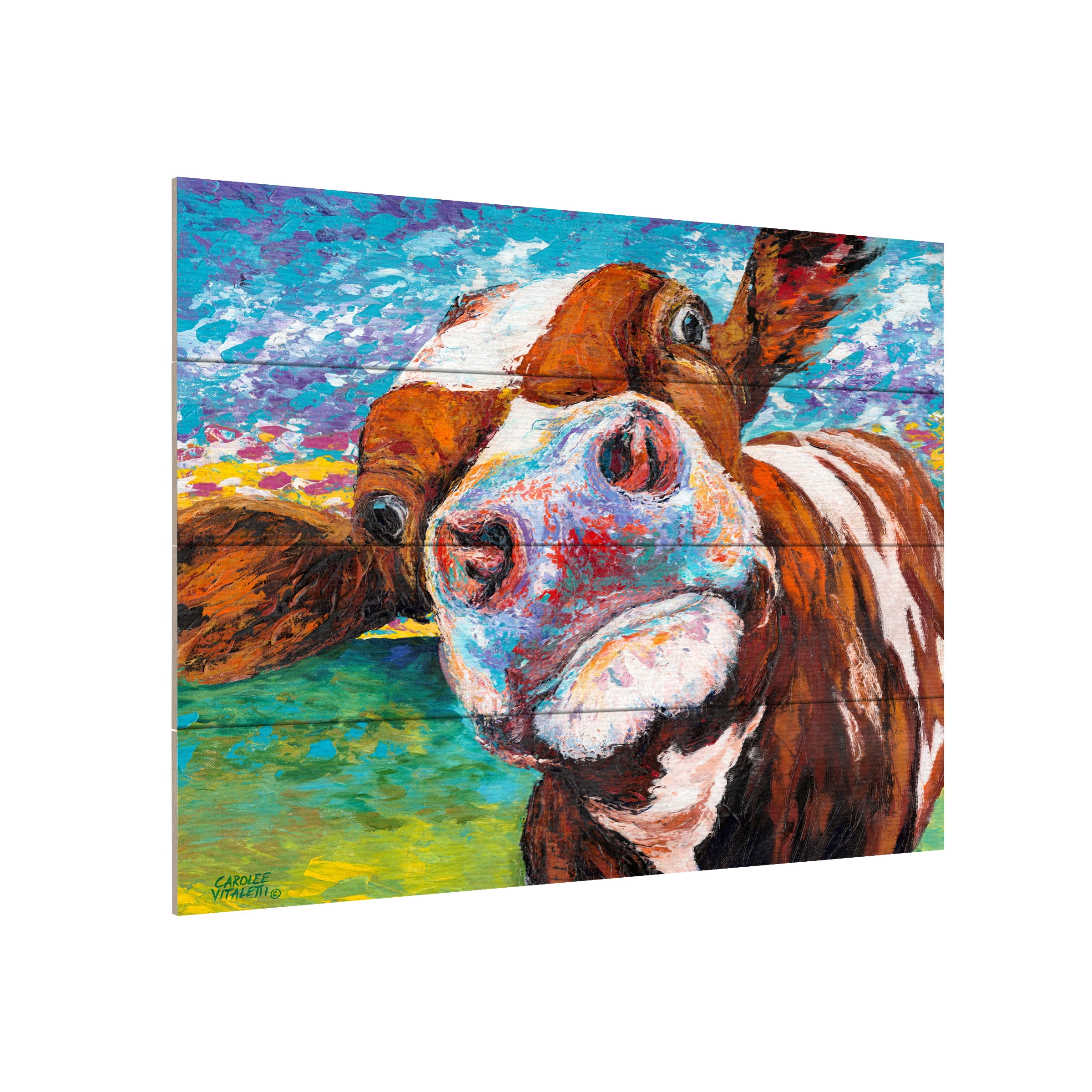 Carolee Vitaletti 'Curious Cow I' Wood Slat Art 12x16