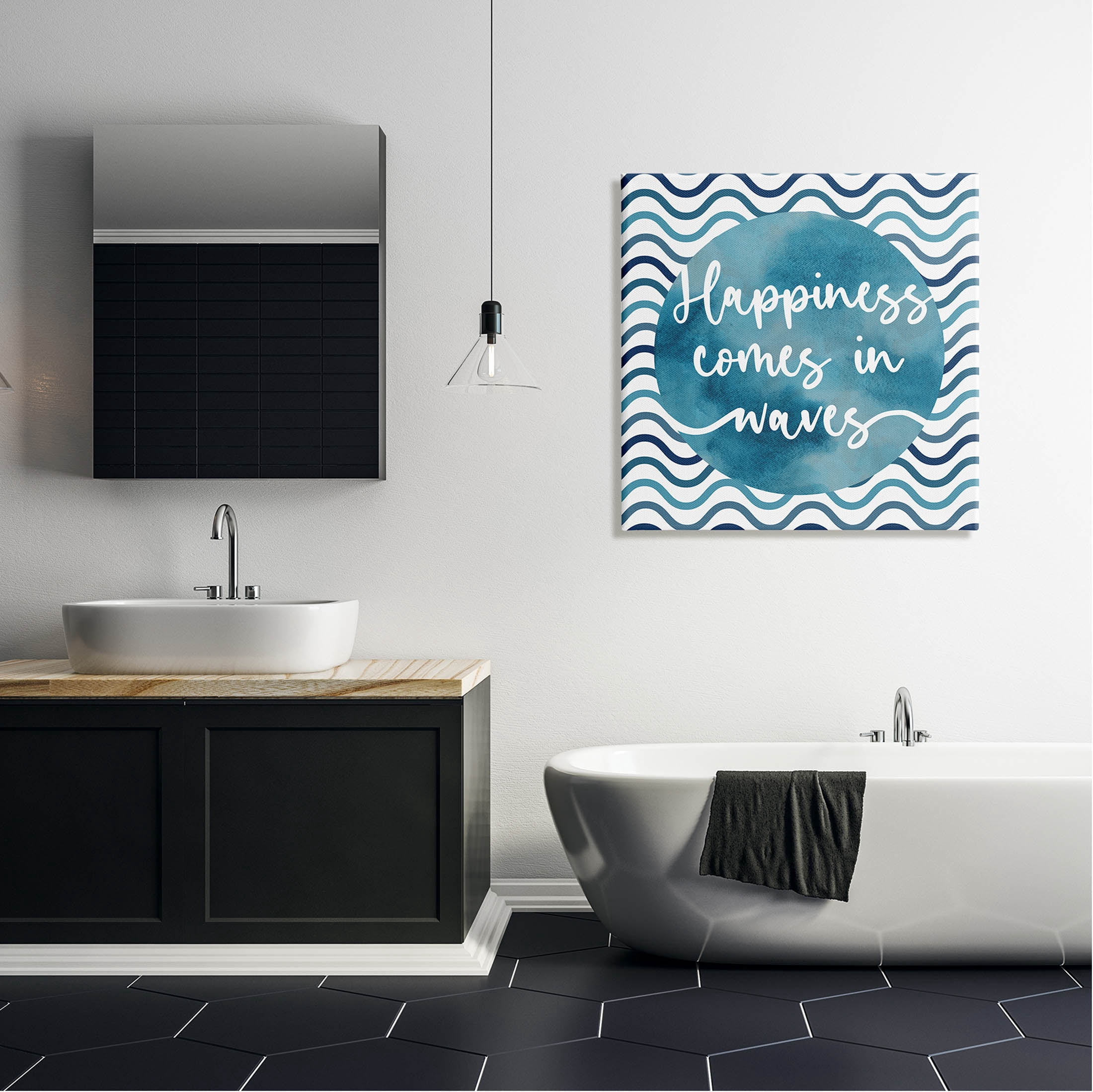 Stupell Industries Happiness Comes In Waves Pattern Graphic Art Gallery Wrapped Canvas Print Wall Art, Design by Linda Birtel