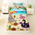 thumbnail image 3 of Feelyou Cartoon Skeleton Twin Sheets, Summer Beach Flamingo Bedding, Blue Yellow, 3pcs, 1 Flat Sheet, 1 Fitted Sheet and 1 Pillowcase, 3 of 5