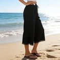 thumbnail image 6 of Women's Cotton Linen Palazzo Pants Solid Color High Waisted Drawstring Casual Pants Wide Leg Elastic Waist Summer Beach Lace Capris with Pockets, 6 of 9