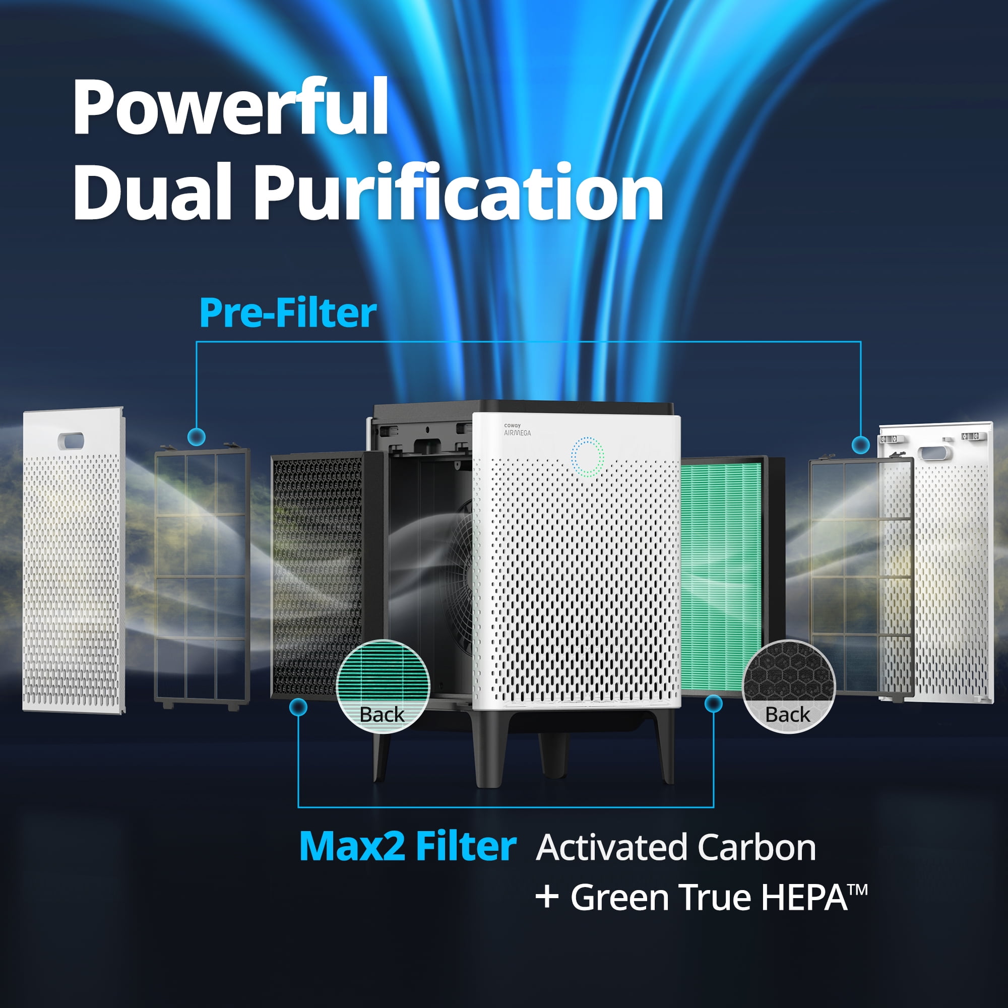 Coway Airmega 400S Smart Home Whole Room Air Purifier with HEPA Filter, White