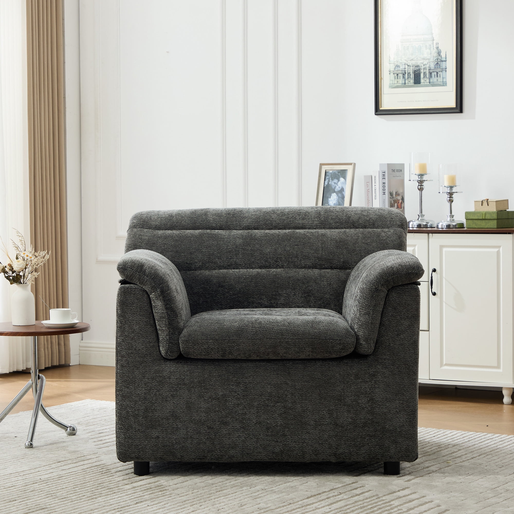 HOQBN 38" Oversized Accent Chair,Chenille Upholstered Living Room Chairs,Modern Arm Chair for Living Room, Bedroom,Gray