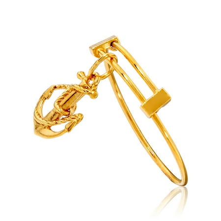 Alex And Ani Anchor Expandable Wire Ring 14Kt Gold Plated