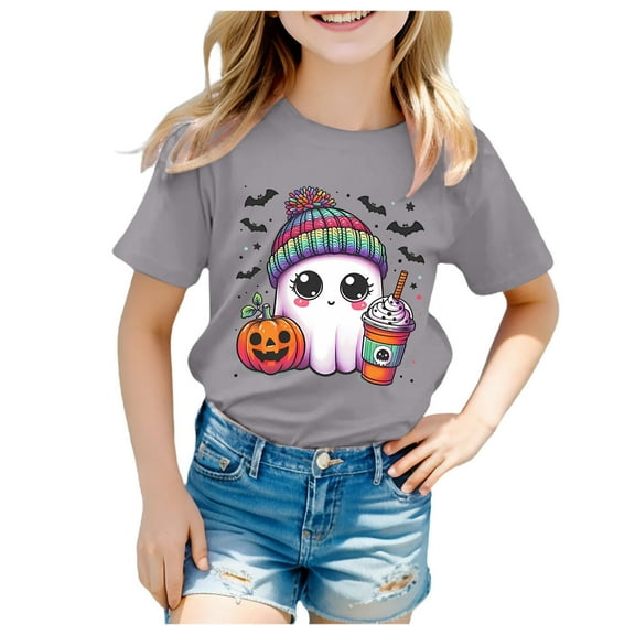 HCNTES Toddler Boys Girls Halloween Shirts Pumpkin T Shirt Kids Short Sleeve Cute Graphic Tee Tops(12-13 Years,O77-Grey)