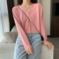 thumbnail image 2 of Women's Knit Cardigan, Spring Soild Color V-neck Long Sleeve Thin Korean Style Crop Tops, 2 of 5