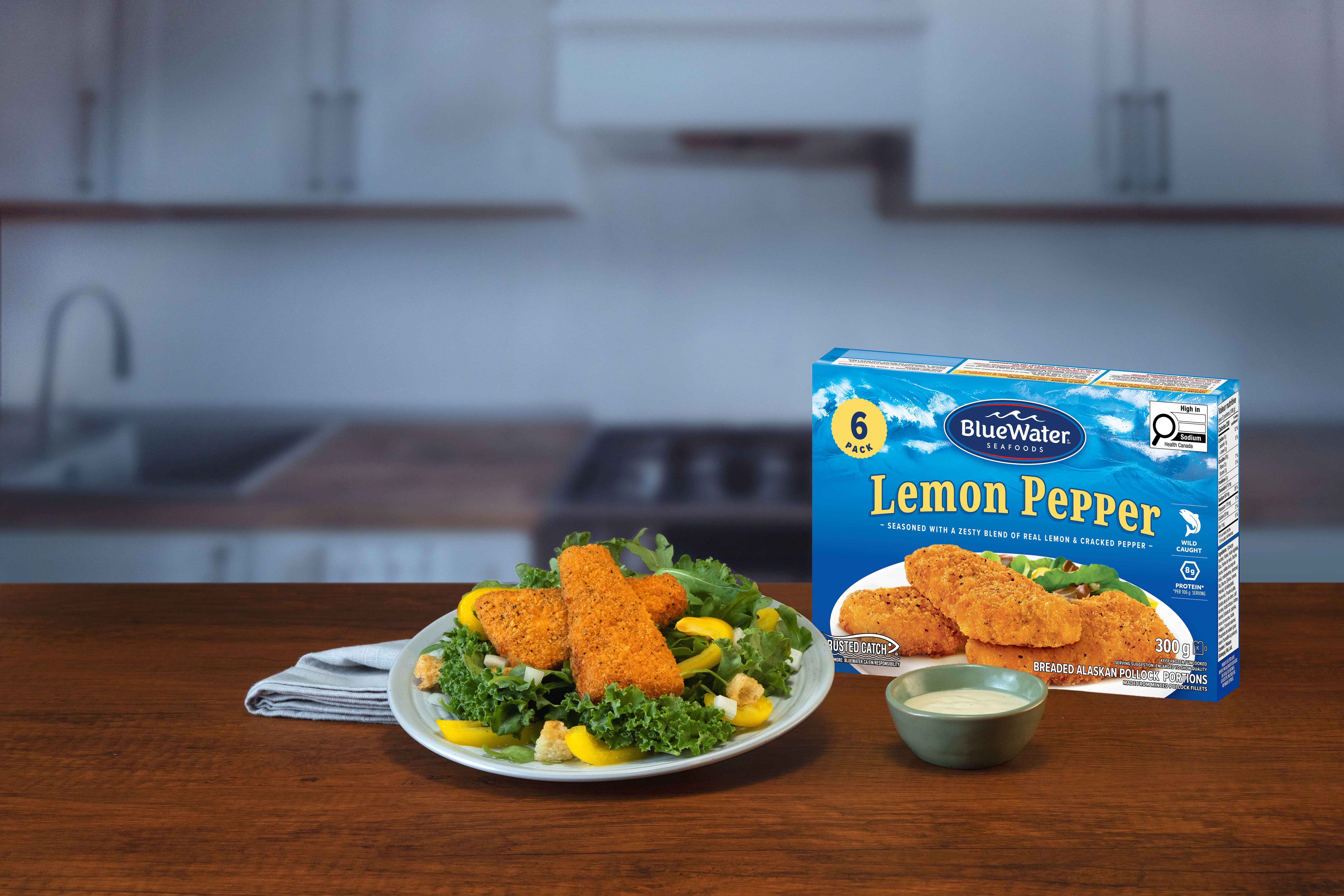 BlueWater Seafoods Lemon Pepper Artisan Fish Portions, Wild Caught Pollock