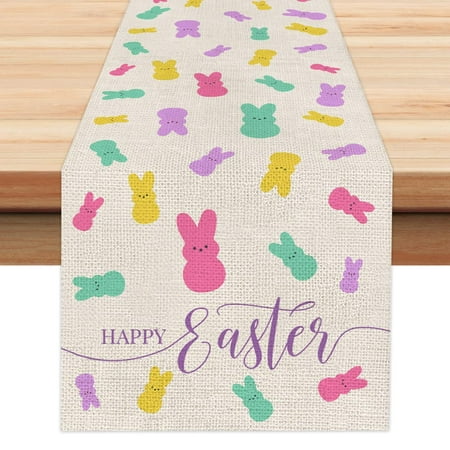 

Cute Rabbit Bunny Happy Easter Table Runner Spring Summer Seasonal Holiday Kitchen Dining Table Decoration for Indoor Outdoor Home Party Decor 13 x 72 Inch