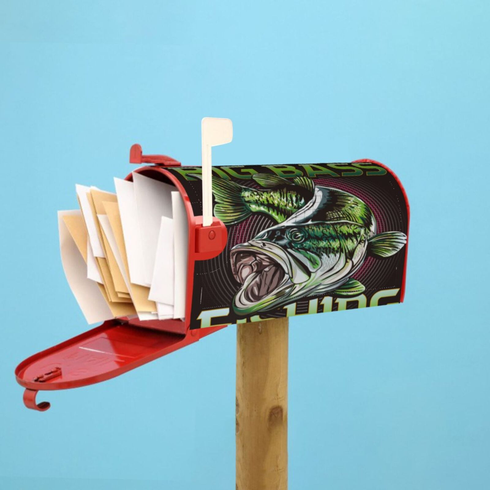 Xecao Big Bass Fish for Mailbox Cover with Magnetic Strips, Waterproof and Sunscreen, Adds a Decorative Touch to Your Garden Yard-25.5x21 in