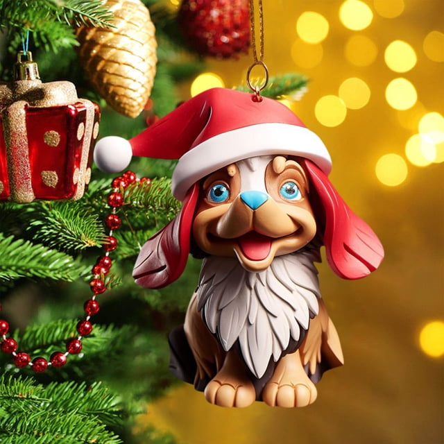 Adornos navideños, adornos navideños, regalos navideños, decoración plana para el hogar con forma de perro, decoración para el árbol de Navidad, decoración con colgante