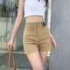thumbnail image 2 of Vaqueros Dumb Powder ajustados de cintura alta y doble hebilla para niñas, gran elasticidad, vientre fino, pantalones cortos sencillos de primavera y verano 2023, 2 of 4