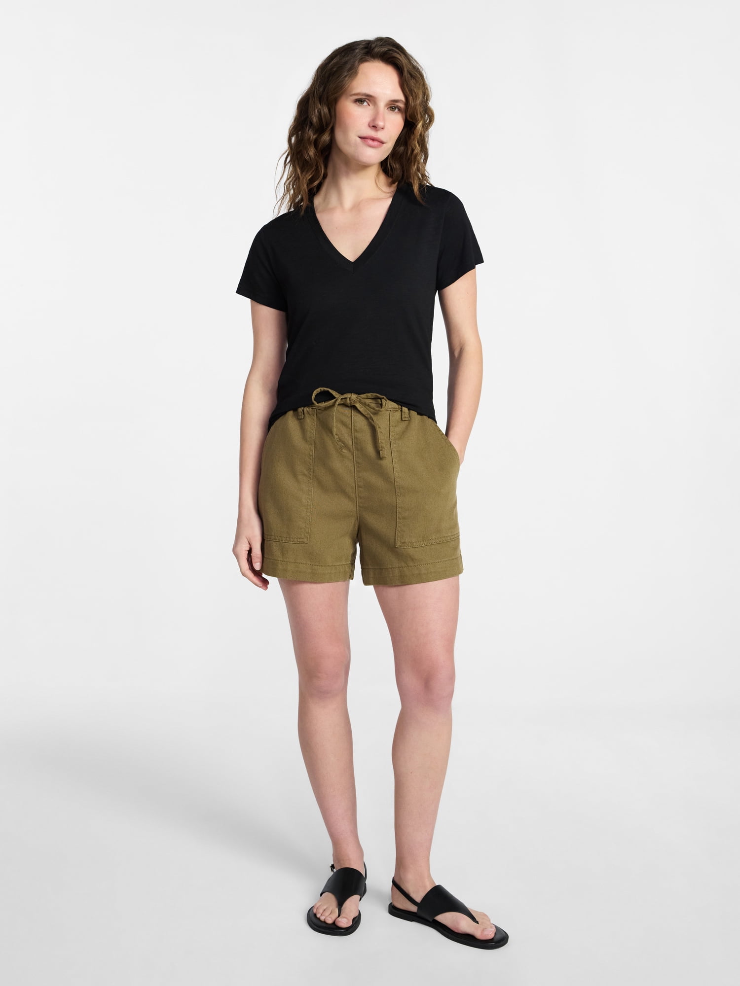 Time and Tru Women’s V-neck Slub Tee with Short Sleeves, Sizes 1X-4X