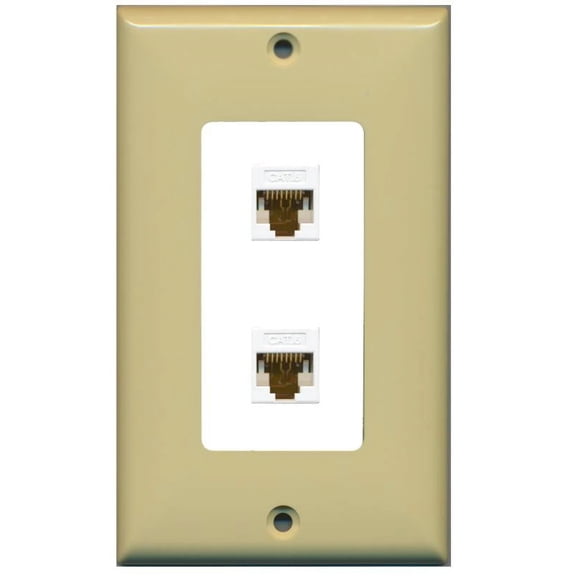 RiteAV Decorative 1 Gang 2 Port Cat6 Wall Plate - Ivory/White - Bracket Included