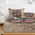thumbnail image 6 of Full Size Fitted Sheet Set - Wooden Star Vintage 3 Piece Bedding Sets 16" Deep Pocket Fitted Sheet with 2 Pillowcases Country American Flag Star Rustic Brushed Microfiber Hotel Luxury Bed Sheets, 6 of 9
