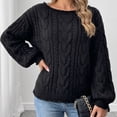 thumbnail image 4 of Snorda Sweaters for Women Roll Crew Neck Cable Knit Sweater Long Sleeve Loose Solid Pullover Thick Soft Textured Casual Vintage Sweaters for Fall Winter Warm Wear, 4 of 8