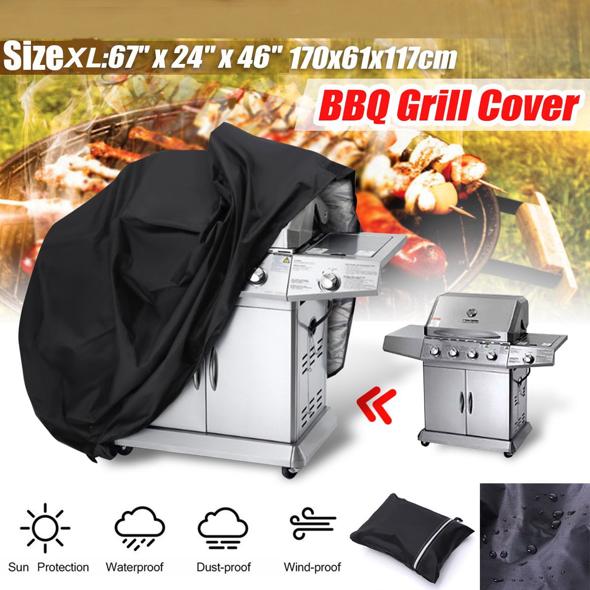 34 Inch Patio BBQ Cover Small Waterproof Outdoor Garden Barbecue  Grill Protecto 