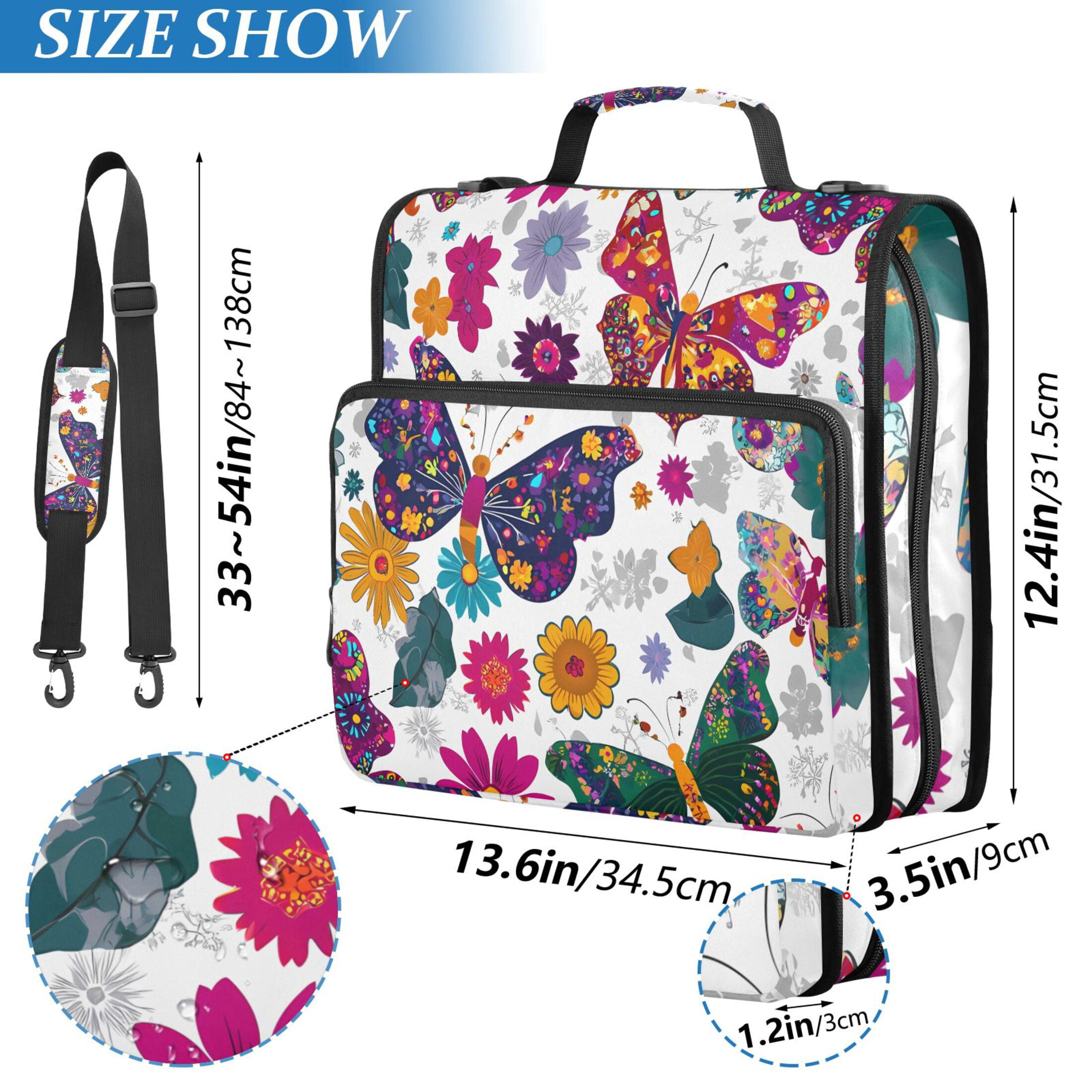 3 Ring Zipper Binder with Shoulder Strap Waterproof Trapper Keeper 2 Inch D-Ring 500 Sheets Capacity Colorful Butterflies and Flowers