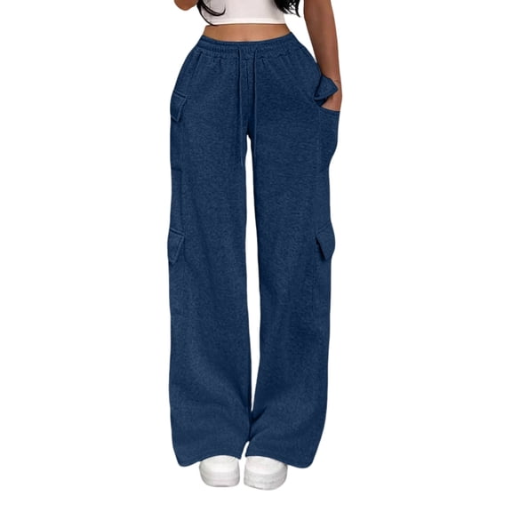 QQZ Wide Leg Cargo Joggers Pants For Women, Elastic Waist Drawstring Casual Track Pants, Daily Lounging Errands Travel Outfits