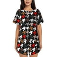 thumbnail image 1 of Fotbe Houndstooth Green Red Conjunto de Pijama Estampado para Mujer, 2 Piezas, Ropa de Dormir con Camiseta de Manga Corta y Shorts Suaves-X-Large, 1 of 6