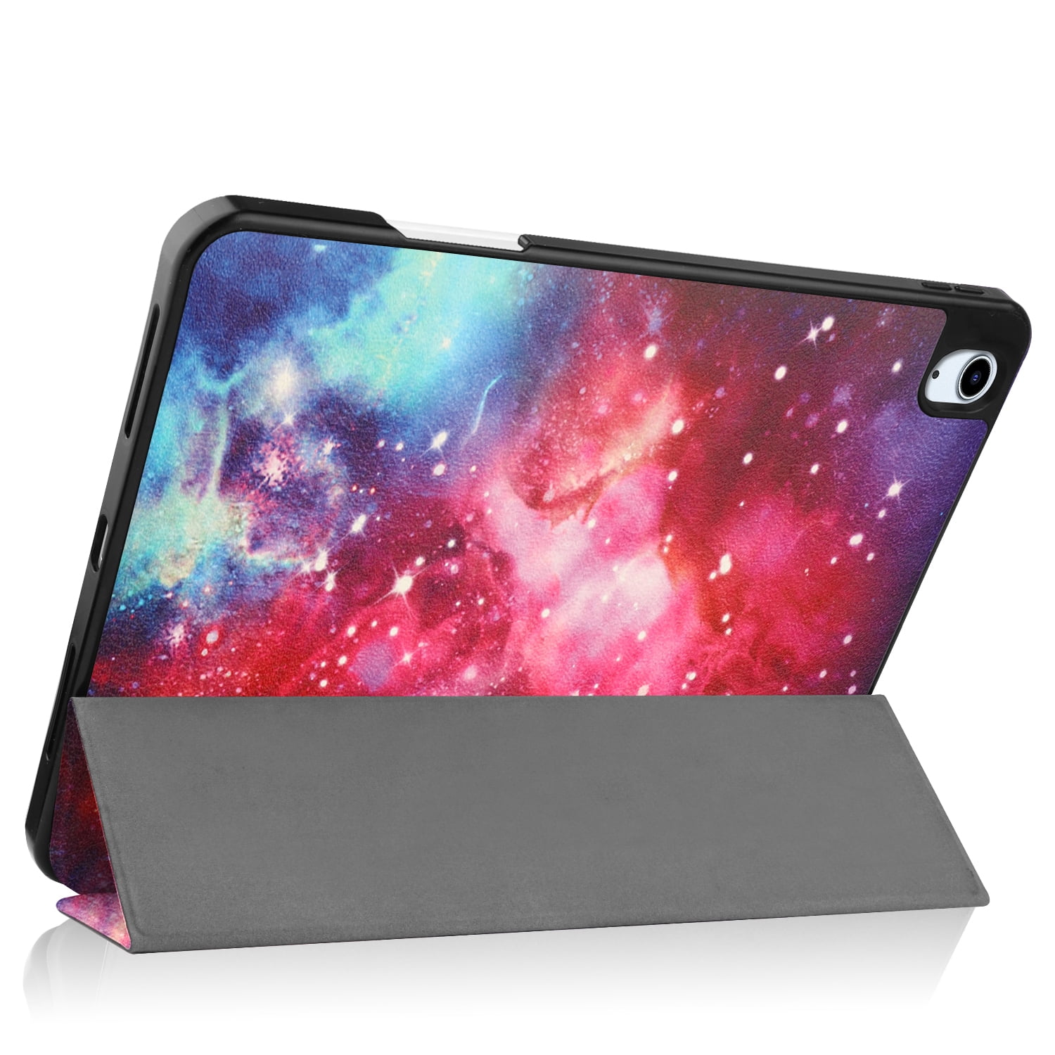 SaniMore for Apple iPad Air 11 (2024) Case, Auto Sleep/Wake, PU Leather Case with Tri-Fold Kickstand & Pencil Holder Shockproof Protective Cover for Women Men, Galaxy