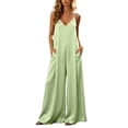 thumbnail image 2 of MLCDZ Womens Satin Wide Leg Jumpsuits Dressy Casual Flowy Spaghetti Strap V Neck Sleeveless Indoor Date Night Rompers One Piece Outfits with Pockets, 2 of 8
