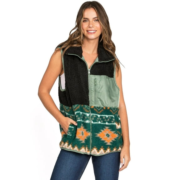 Love Tree Women's Soft Sherpa Bohemian Southwest Vest (Black, Small)