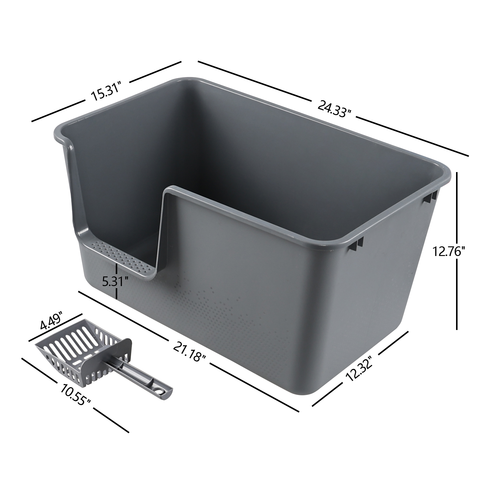 Ortodayes 2 Pack Large High Side Cat Litter Box, Grey Low Entry Cat Litter Tray